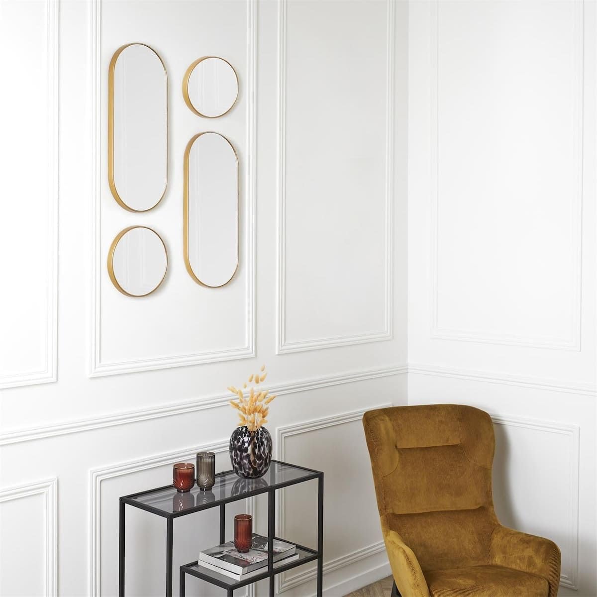 AltoBuy Lot de 4 Miroirs Muraux Décoratifs Rond et Ovale Versa Doré - Ionix
