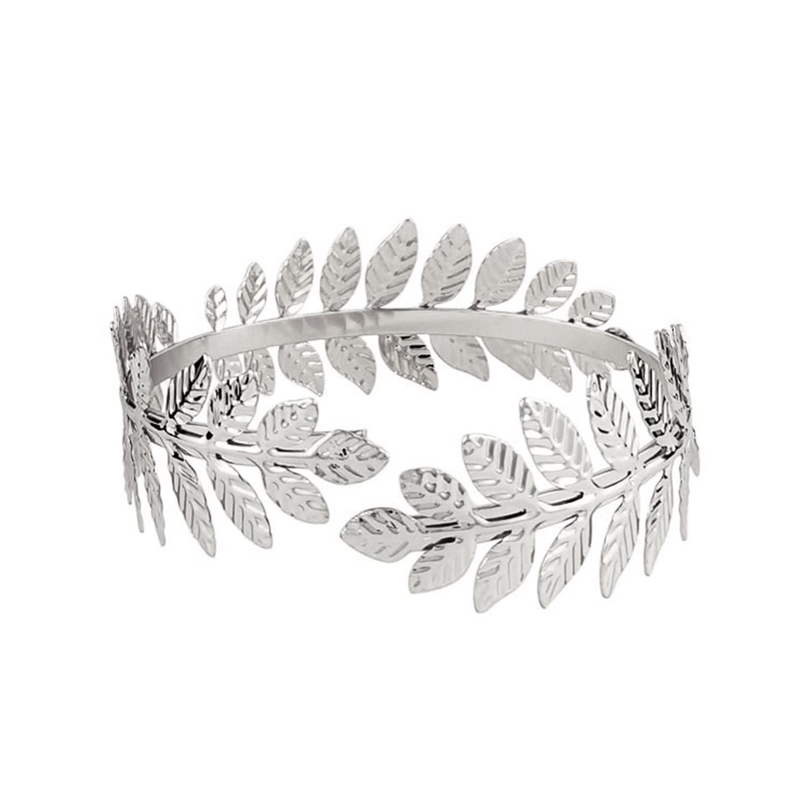 Brazalete de aleación brazalete de brazo superior de bobina de metal remolino forma de hoja brazalete brazalete de moda simple brazo brazalete ajustable plata