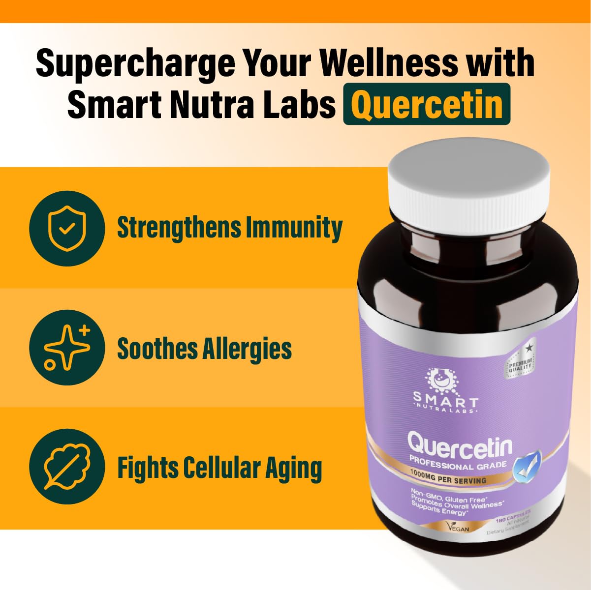 Smart Nutra Labs Quercetin 1000mg with No Fillers - 180 Vegan Capsules — Amazon image 4