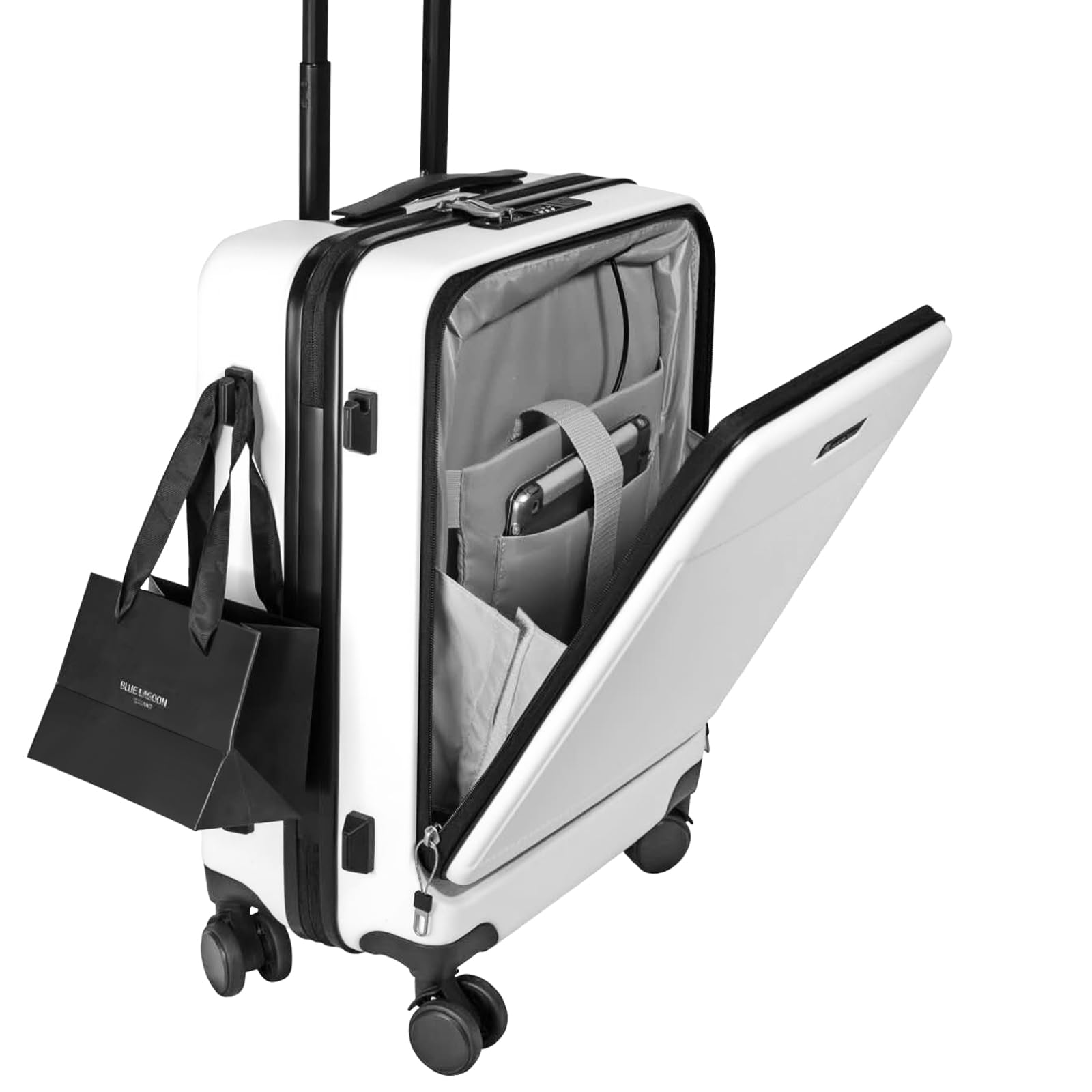 Valigia da 20 pollici con Tasca Frontale per laptop, Trolley Leggera con serratura TSA, valigia bagaglio a mano con Ruote girevoli a 360°, Ricarica USB,Porta bicchieri