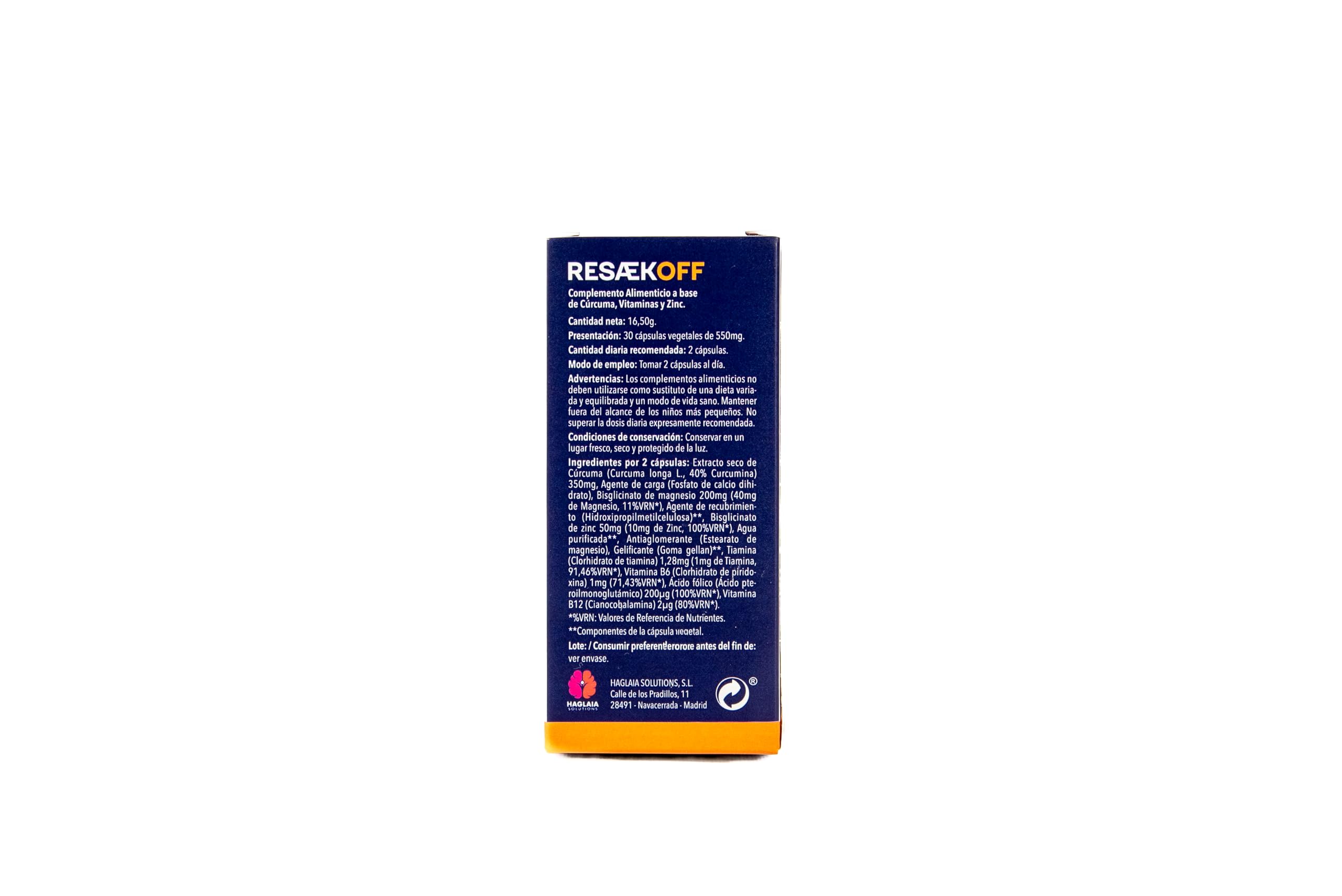 Resaekoff® de Haglaia | Suplemento con Cúrcuma, Zinc y Vitaminas B | Reduce los Efectos Secundarios provocados por el consumo de Alcohol | Antioxidante y Detox para el Hígado