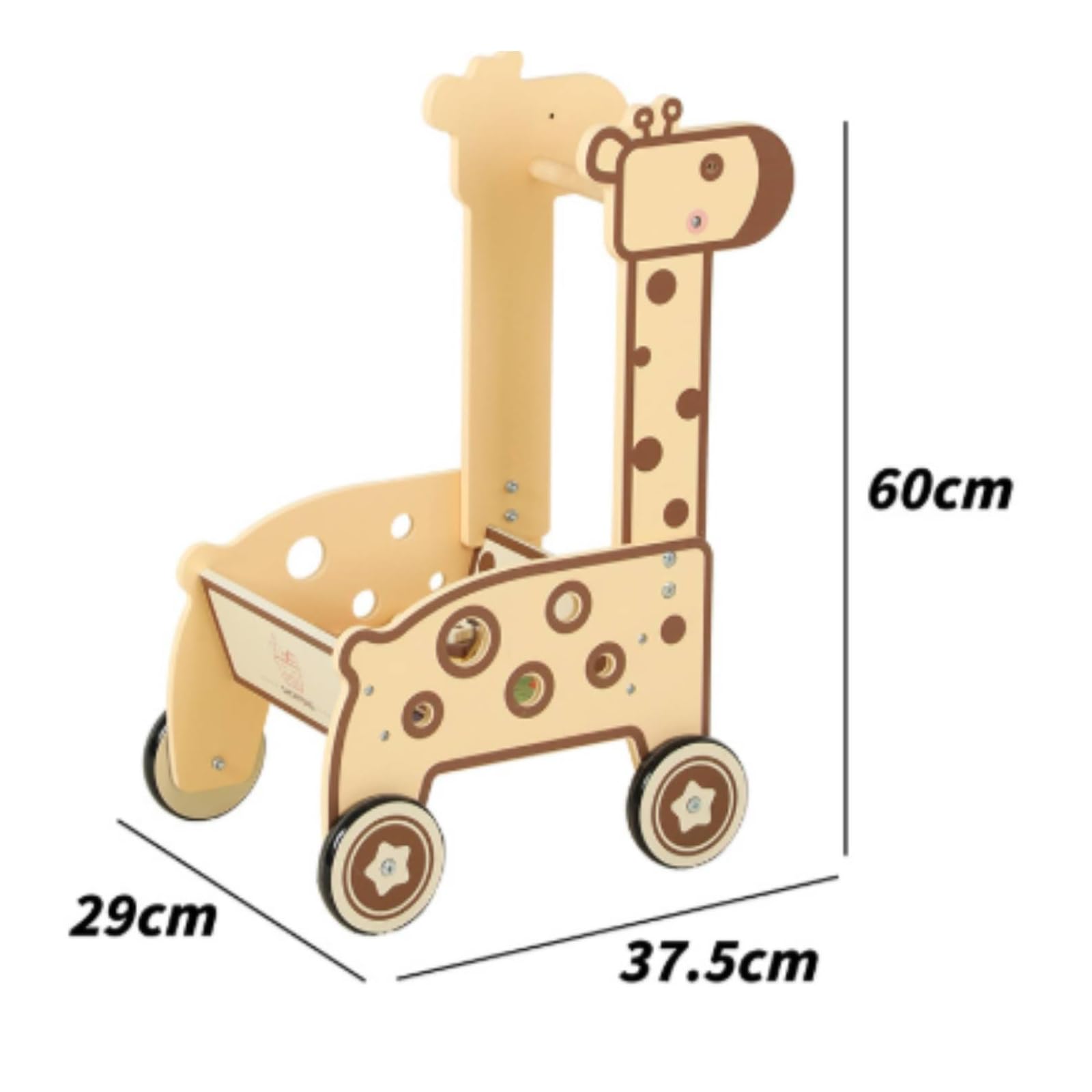Kinder Einkaufswagen Spielzeug Holz Einkaufswagen Kinderwagen Rollwagen mit Offenem Stauraum Schlitzwänden Und Klassischem Holzrahmen für Rollenspiel Laden Alltag, Giraffen-Einkaufswagen