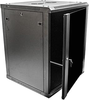 NavePoint 15U Wall Mount Network Cabinet for 19” IT Equipment, A/V, Tempered Glass Door, Side Panels, Locks, 2 Fans, 600mm Depth, Max Weight 132 lbs