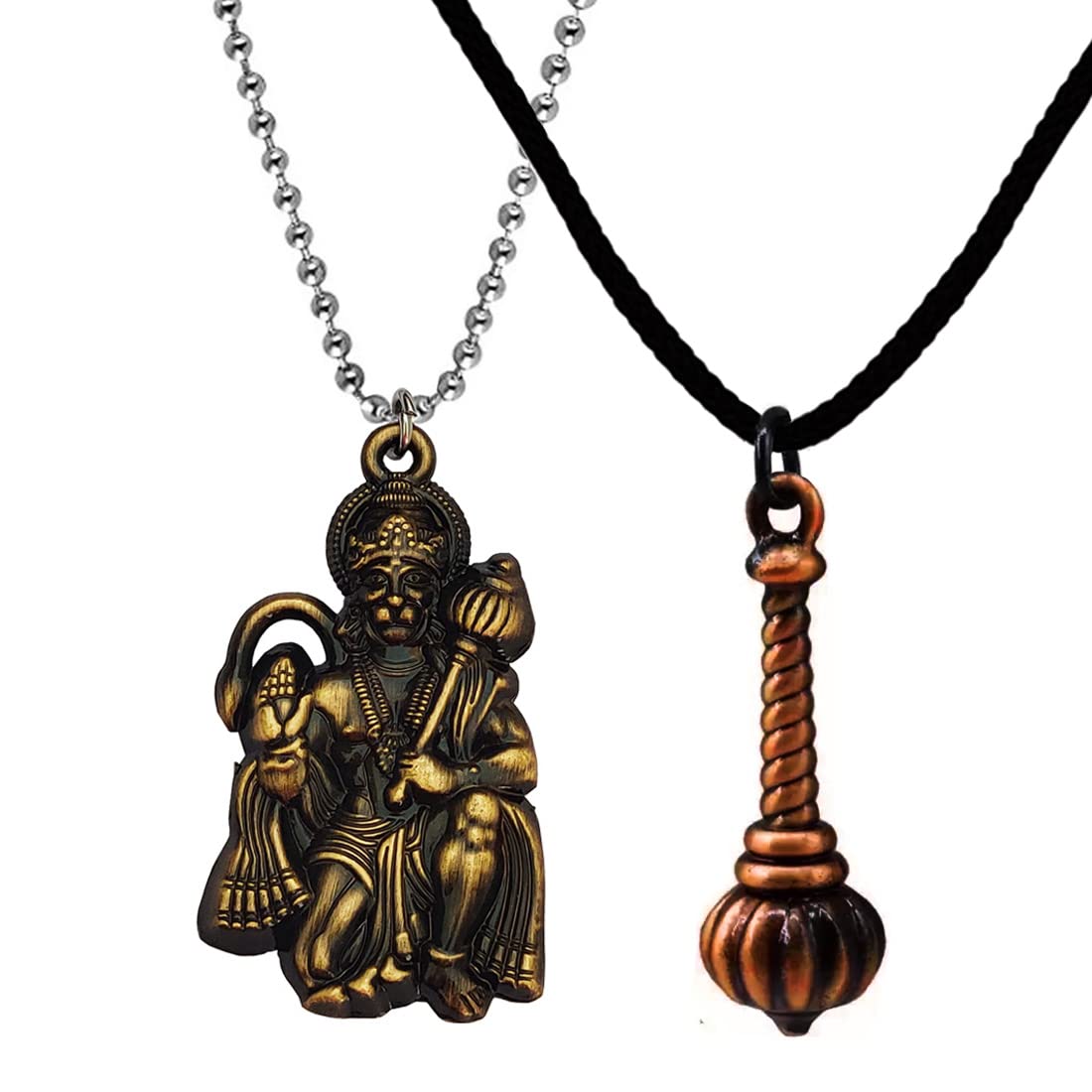 Bajrangbali Hanuman With Gada Bronze And Copper Zinc Metal And Cotton Dori Pendant Necklace For Men And Women SPn2022817-image-3