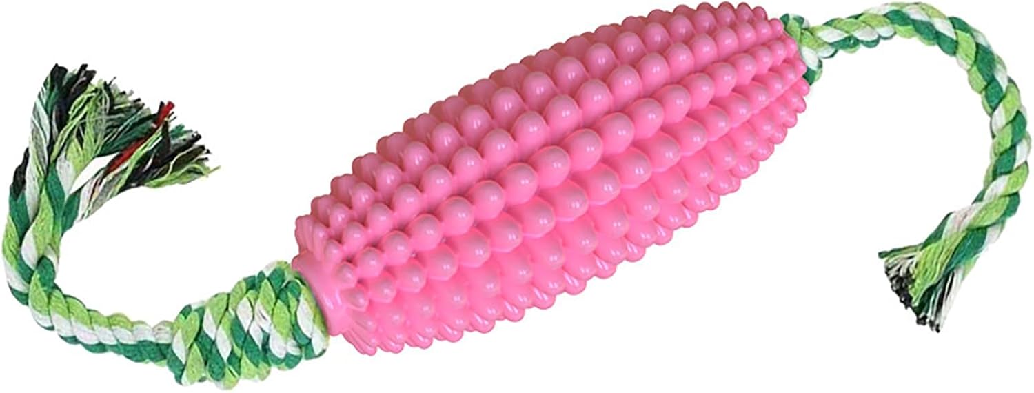 FJ Four Joys Corn-Shaped Dog Chew Toy, Squeaky Toy, Dog Toothbrush, Tough and Interactive Toy for Small, Medium and Large Dogs (Pink)