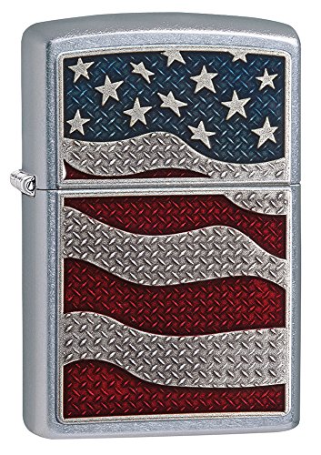 Zippo Diamond Plate Flag Street Chrome Lighter
