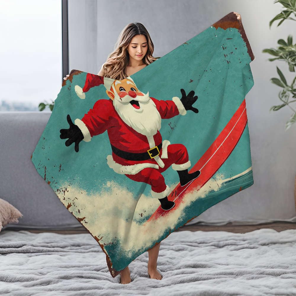 Couverture flanelle douce Père Noël surf lit anti-frisso