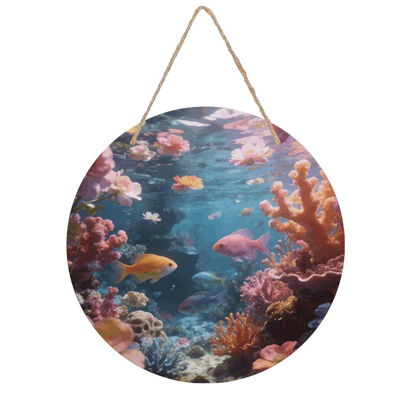 LZQPOEAS Floralsea Round Wood Wall Art Painting, 7.9 Inch Circular Wooden Door Hanger Decorative Paintings, Rope-Hanging Wooden Wall Plaque for Home Decor And Office Party