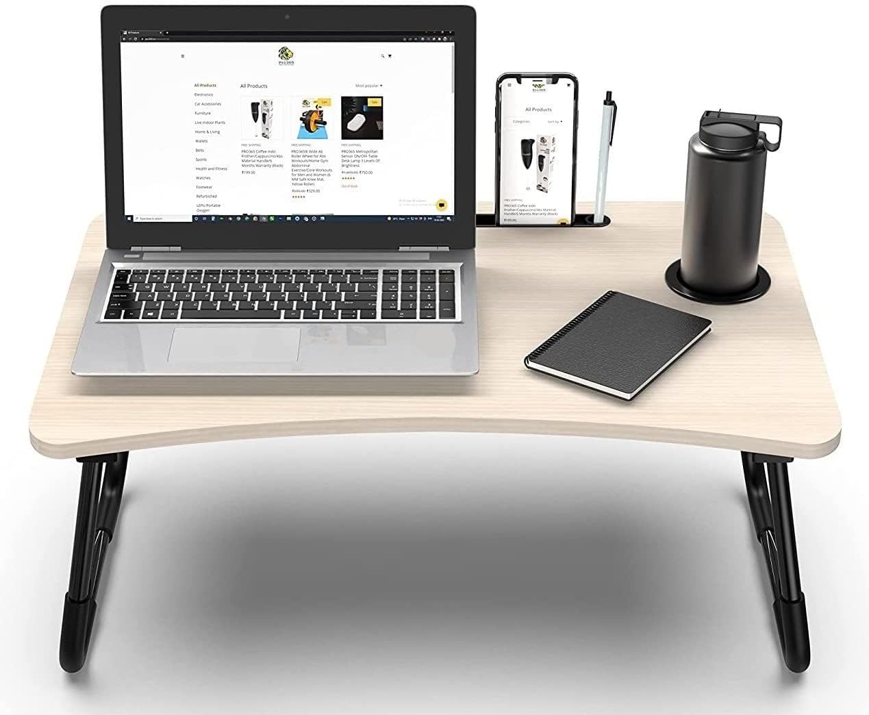 PRO365® 12MM Luxury White Laptop Table/Lapdesk 3D Design/Tablet Stand/Cup Holder/Foldable/Round Edges
