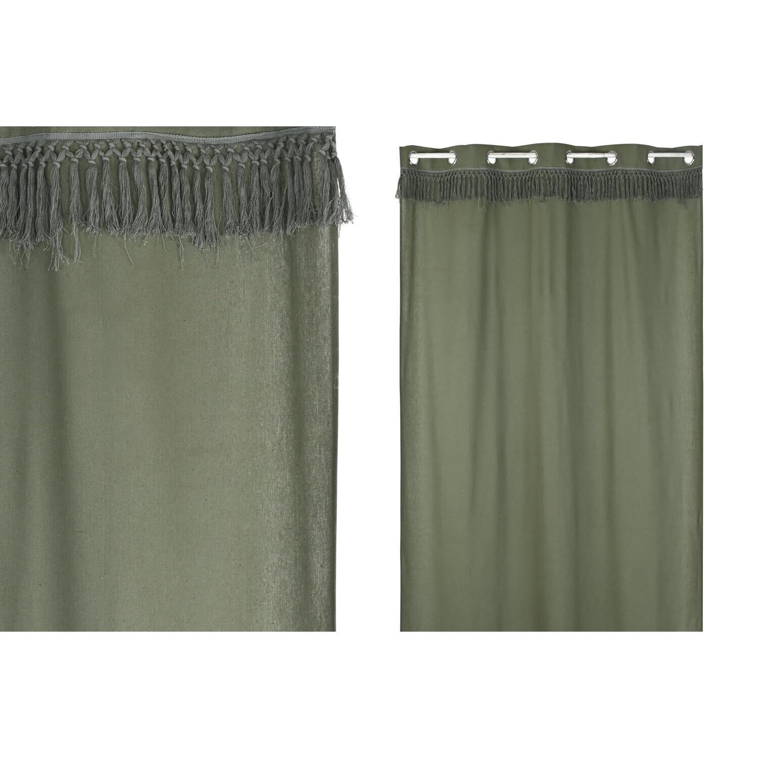 Rideau coton recyclé vert 140x260 cm aux finitions franges haut de gamme