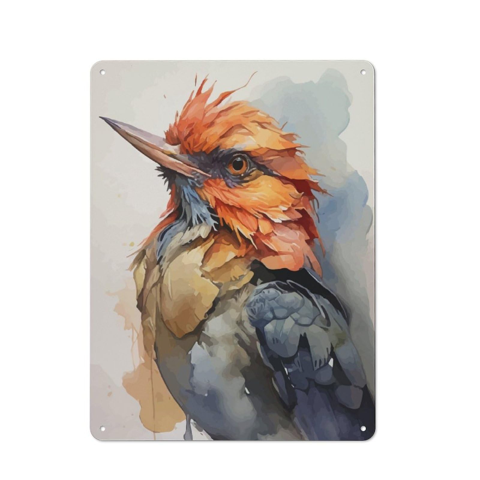Junmoney Bird Head Watercolor Art Metal Sign 40X30cm With For Hallway Wall, Rustic Decor, Housewarming Present For People Styling Hallway