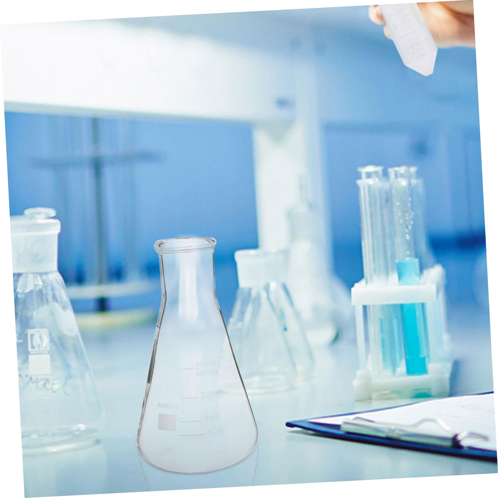 TOPBATHY Erlenmeyer Diseño Cónico Fácil de Llenar y Base Triangular Capacidad de 50ml a 1l Juego de 5 Matraces de Vidrio Borosilicato para Laboratorio Científico