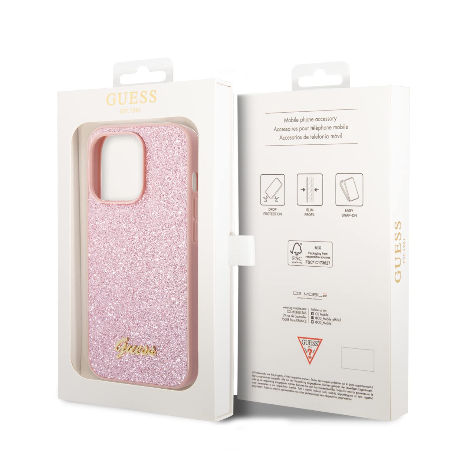 Guess GUHCP14XHGGSHP - Carcasa rígida para iPhone 14 Pro MAX 6, 7", Color Rosa y Negro