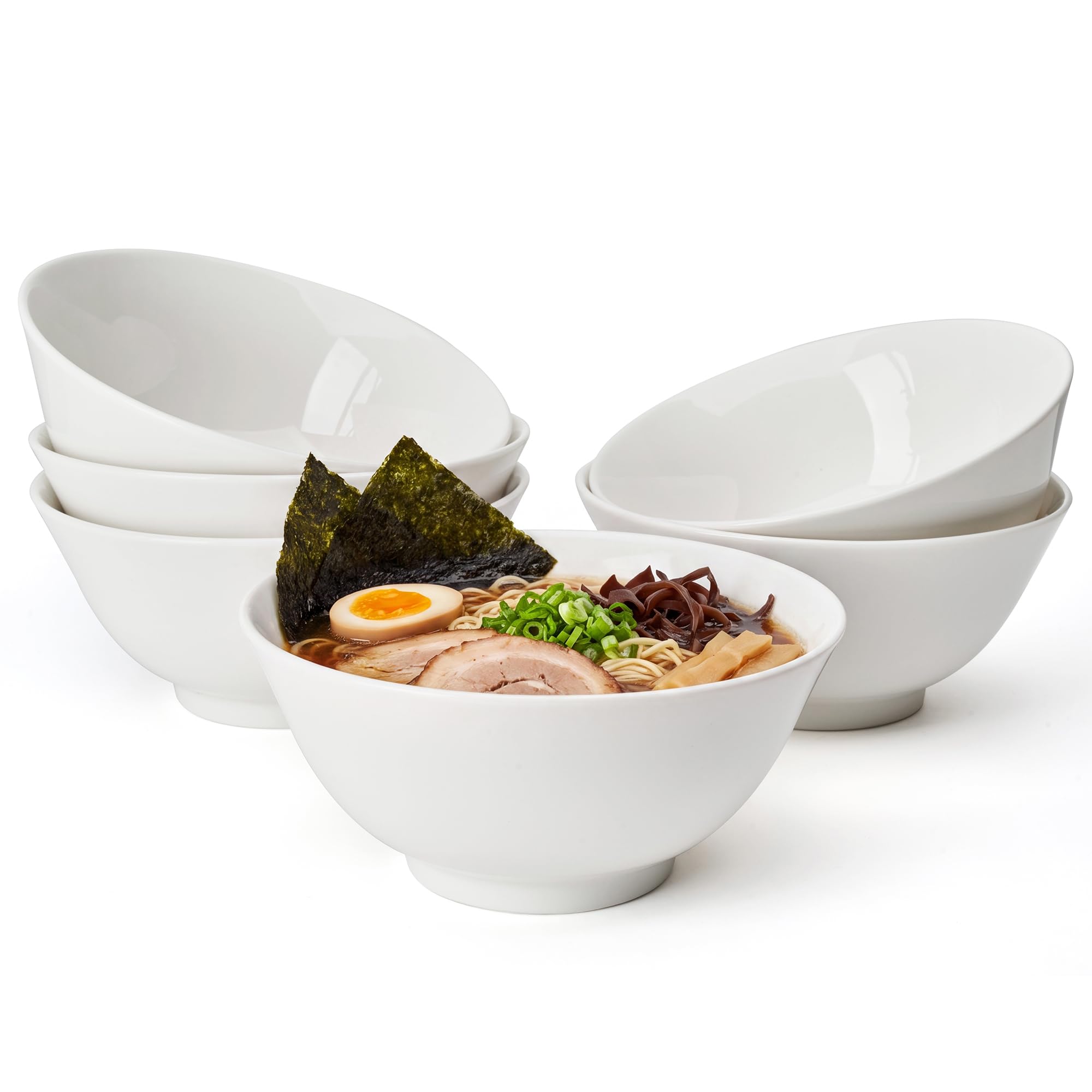 Sweese 18 oz Ceramic Soup Bowls Set of 6, White Pasta Bowls for Ramen, Salad, Noodles, Cereal and Soup, Stackable Serving Bowls for Everyday Meals