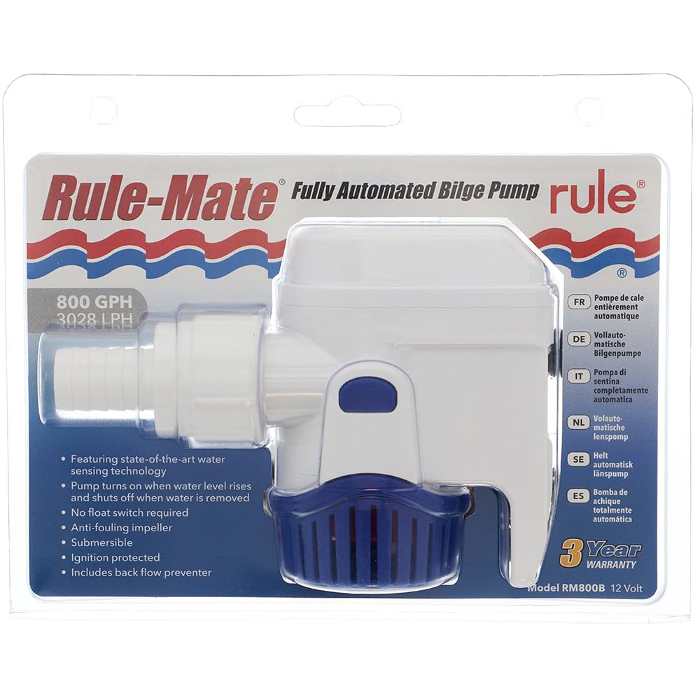 Rule Bombas de achique sumergibles automáticas Mate RM800B de 12 V y 800 GPH, Unisex-Adult, One