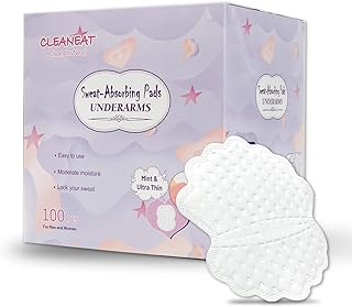 Large Disposable Underarm Sweat Pads for Women and Men Fight Hyperhidrosis [100 Pack], CLEANEAT Armpit Sweat-Absorbing Pads Comfortable Unflavored,Non Visible,Non Sweat Adhesive Armpit Protection