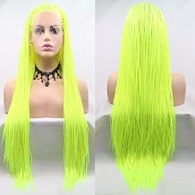 Xiweiya Neon Green 28" Afro Twist Blonde Wig Micro Box Braids Natural Crochet Hair with Heat Resistant Fiber Mermaid Colorful Fluorescent Green Synthetic Lace Front Wig Middle Cap Size for Women