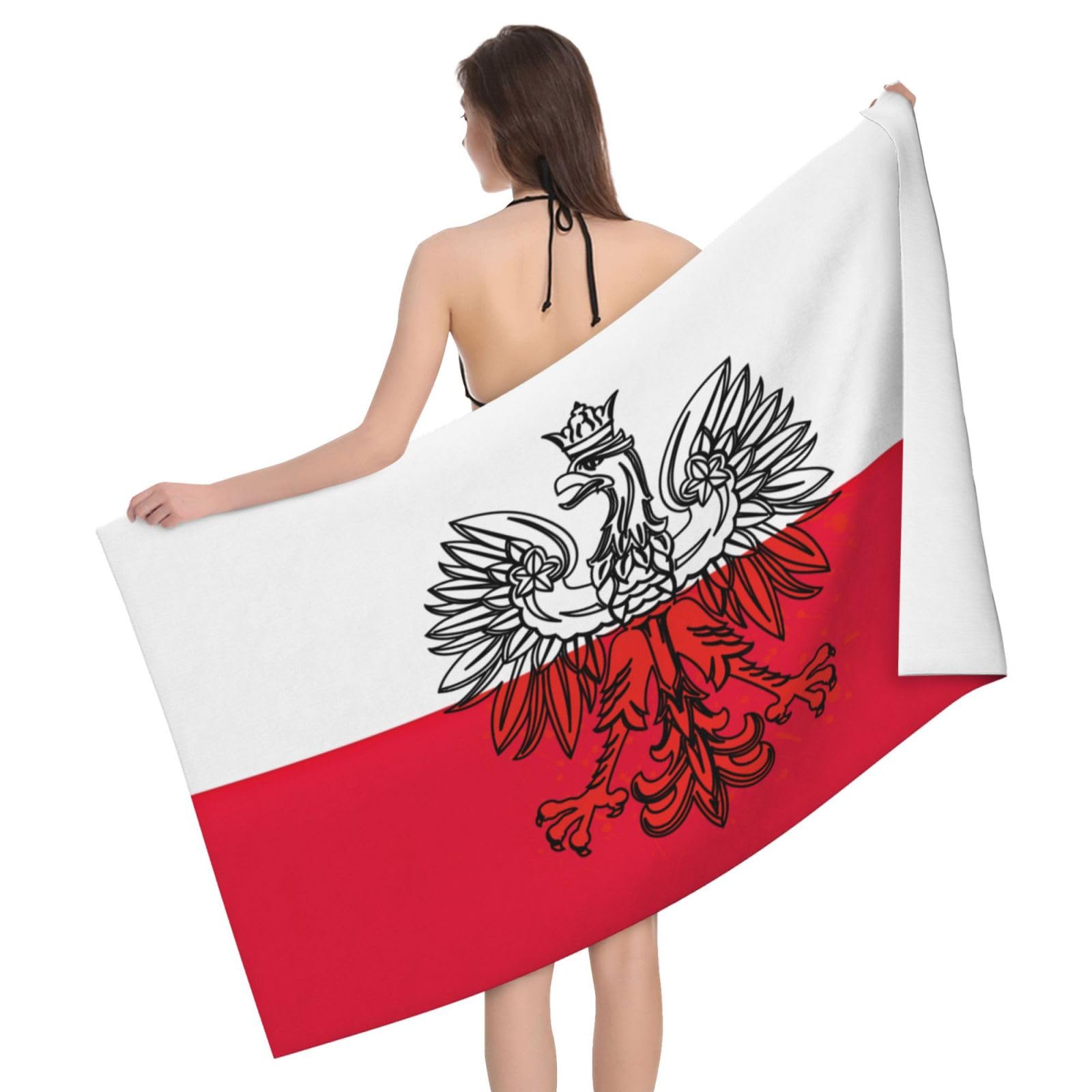 HLBSDM Microfiber Eagle Poland Poles Flag Beach Towel Quick Dry Soft Sand Free Beach Towels for Pool Swim Beach Lightweight Thin Towels
