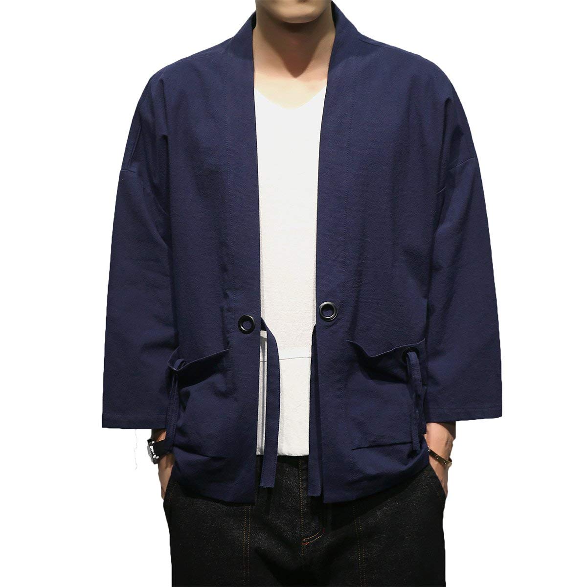 Herren Frühling-Sommer Japan Happi Kimono Haori Jacke Übergangsjacke Baumwollleinen Mäntel