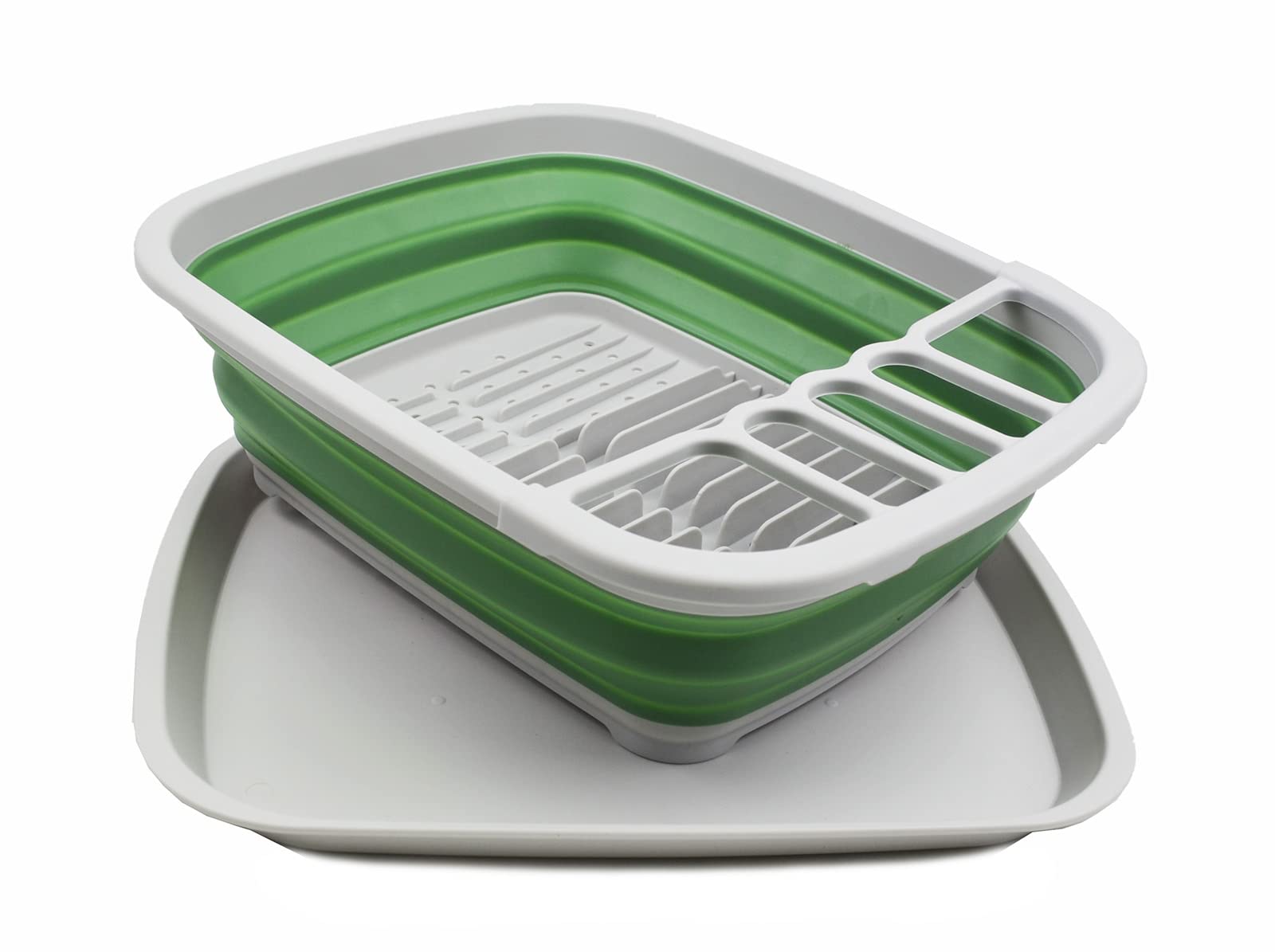 SAMMART Égouttoir à vaisselle pliable 8L avec égouttoir - Ensemble de séchage pliable - Organisateur de vaisselle portable - Plateau de rangement peu encombrant (Gris/Vert océan foncé, 1)