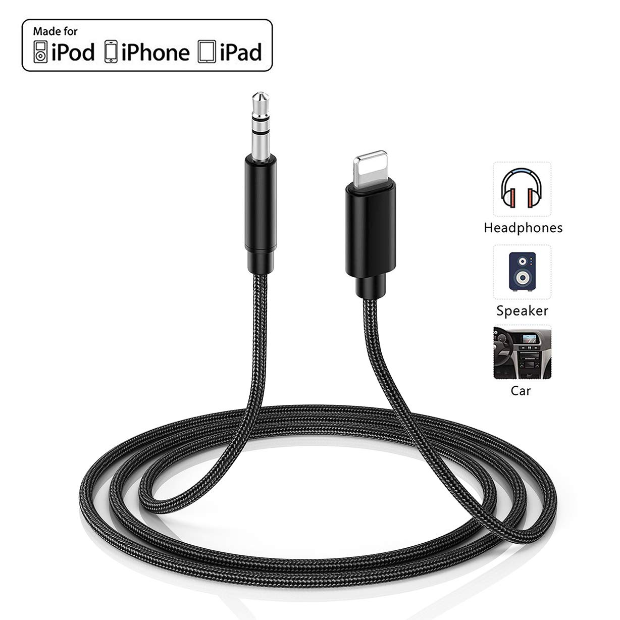 Aux Cable for iPhone 3.5mm Aux Cord Car Aux Audio Cable to 3.5mm Aux Adapter Braided Audio Cable