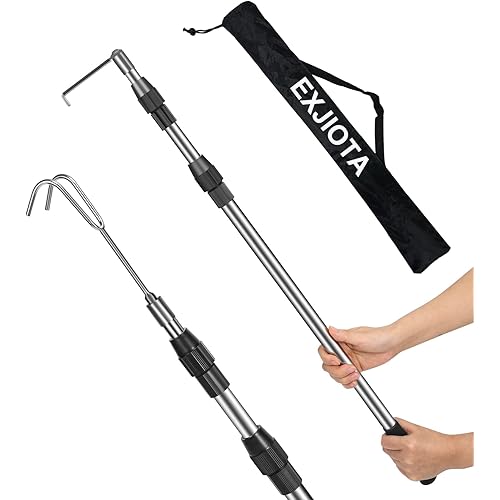 EXJIOTA Truck Cargo Grabber, 6FT Truck Cargo Retriever Telescoping Pole with Two Hooks, Truck Grabber Reach Tool for Pickup Truck Bed Grabber Heavy Duty Truck Accessories