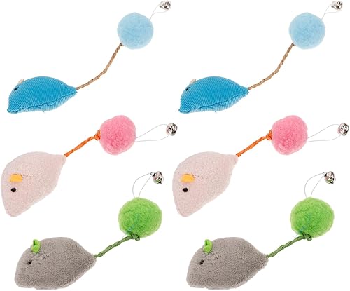 6pcs Plush Mouse Cat with Bells Interactive Teasing Plaything for Indoor Cats Kitten Chewing Exercise Replacement Scratch Treat