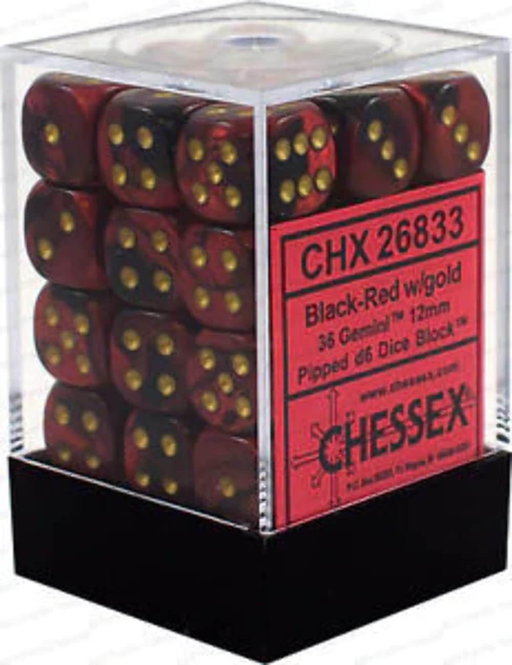 36 kości Chessex 6 Gemini (12 mm) czarno-czerwone/złote