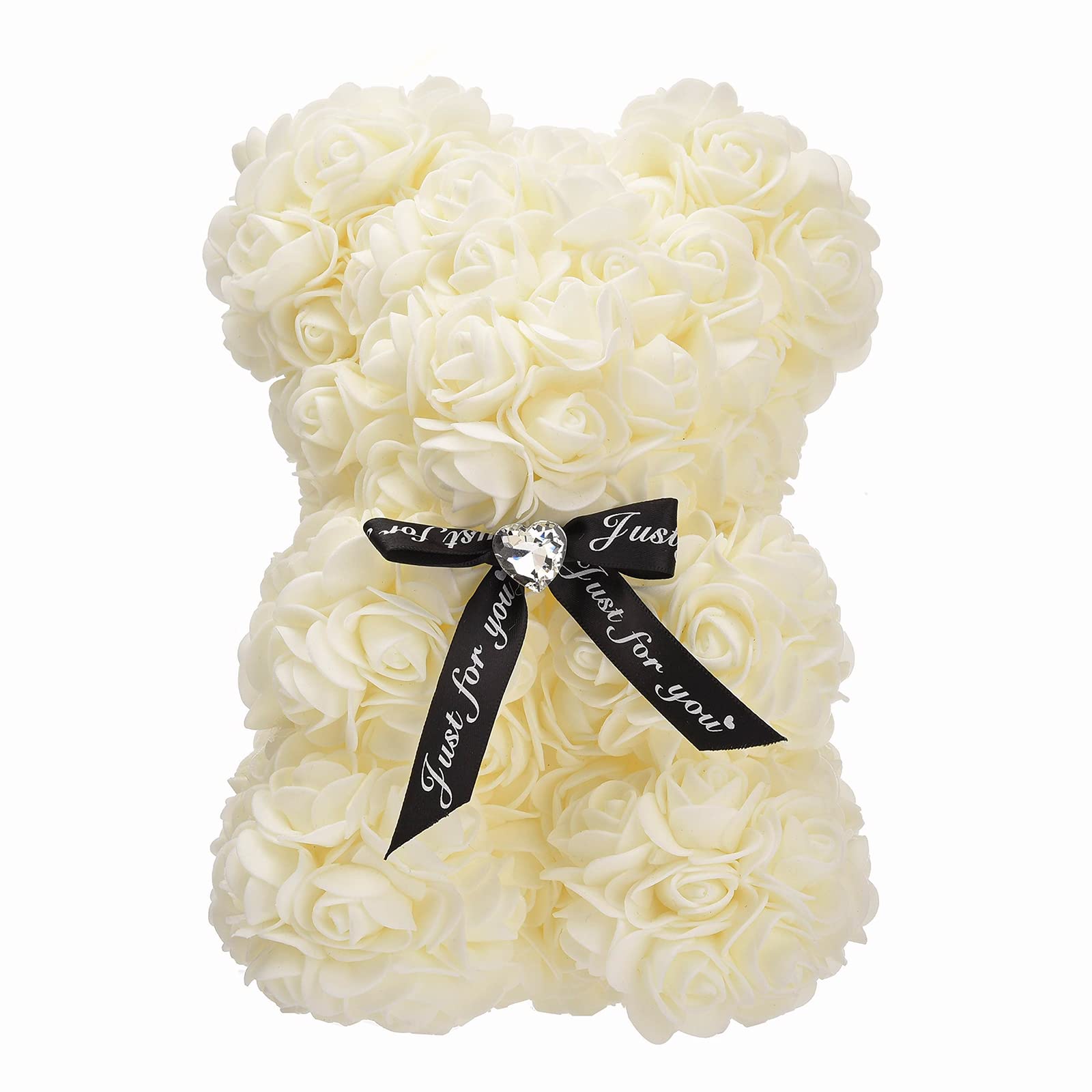 Rose Bear 10 Inch Valentine's Day,, Gifts for Colleagues, Girlfriends, Friends, Birthday Gifts (Milky White)