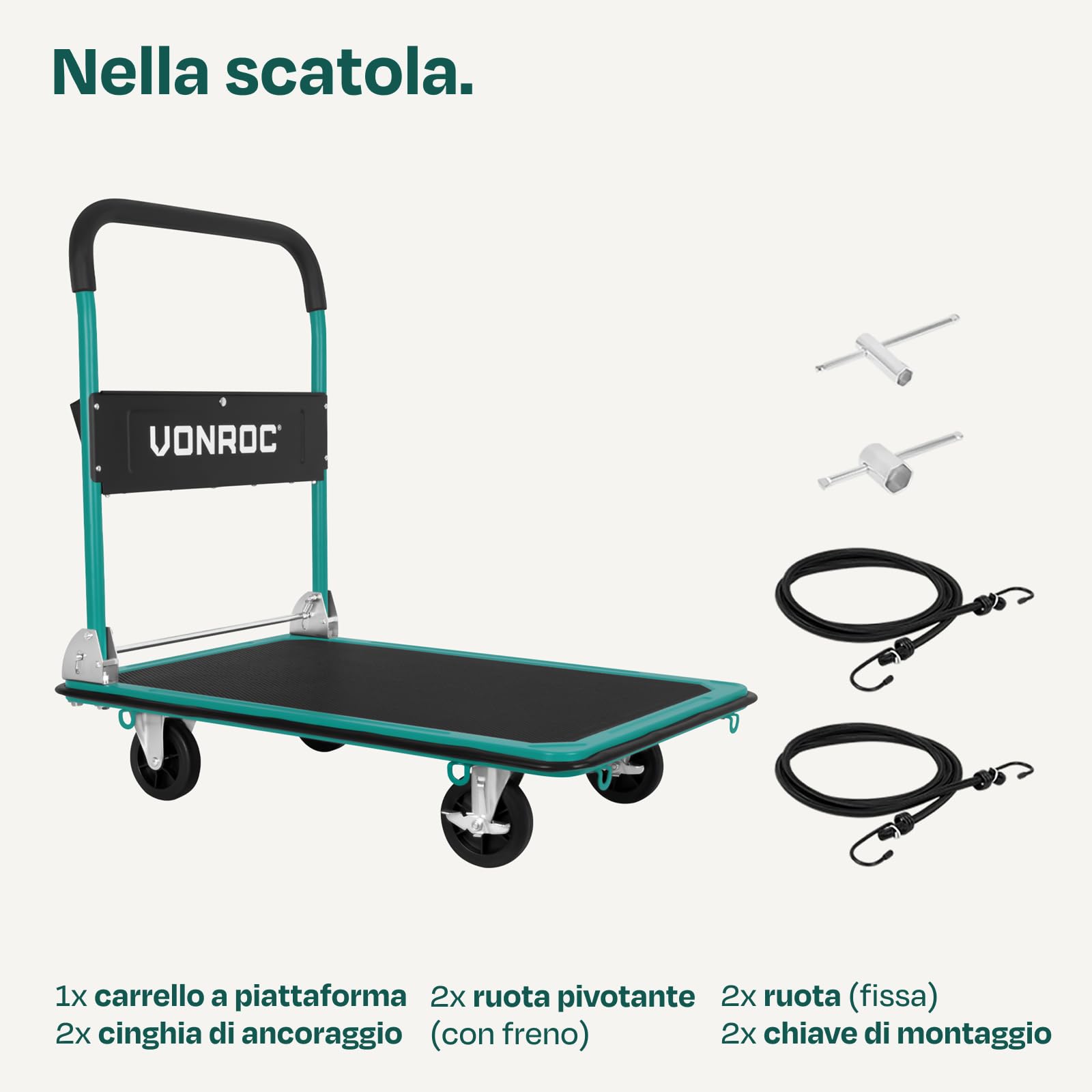 Carrello a Piattaforma Pieghevole 300 kg – Carrello da Trasporto in Acciaio con Ruote e Freni, Piano 90x60 cm – Ideale per Magazzino, Officina, Garage e Traslochi