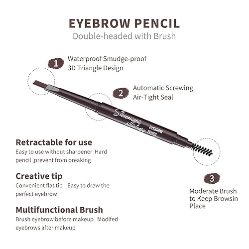 Miniatura 5 de Berinist Juego de 12 lápices de cejas marrón medio, lápiz retráctil para cejas con cepillo para cejas, lápiz profesional para moldear y rellenar