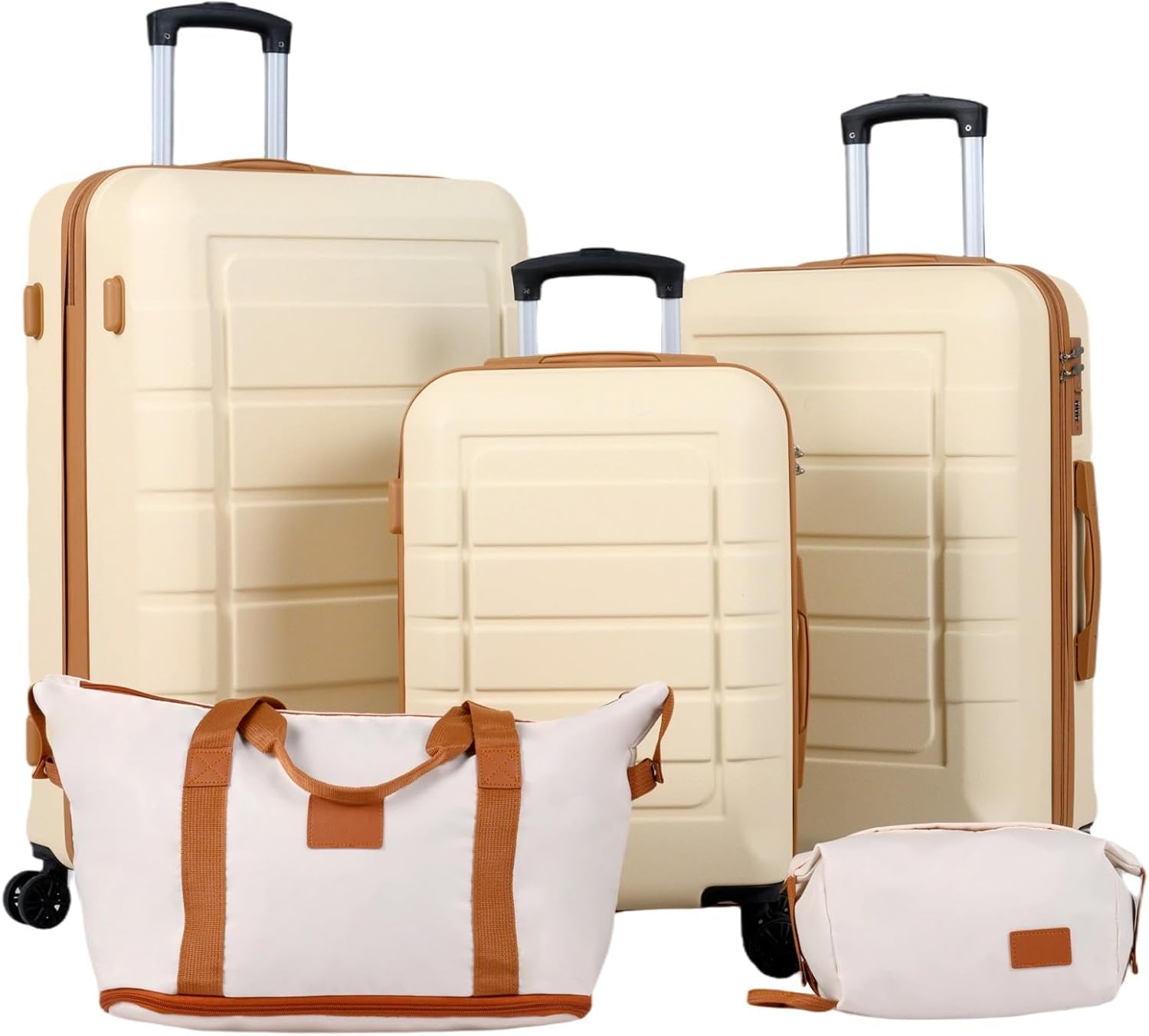 FANTASK Set di 5 valigie rigide da viaggio con 1 borsa da viaggio e 1 beauty case, valigia da viaggio con manico telescopico e lucchetto a combinazione, valigia rigida con ruote e bagaglio a mano
