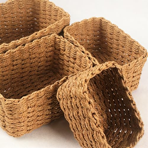 4 Stück Aufbewahrungskorb Geflochten,Korb Geflochten,Kleine Körbchen Stapelbare Körbchen für Wickeltisch und Deko,Kleine Aufbewahrungskörbe für Wohnzimmer,Küche – Dekokörbchen im Boho Stil