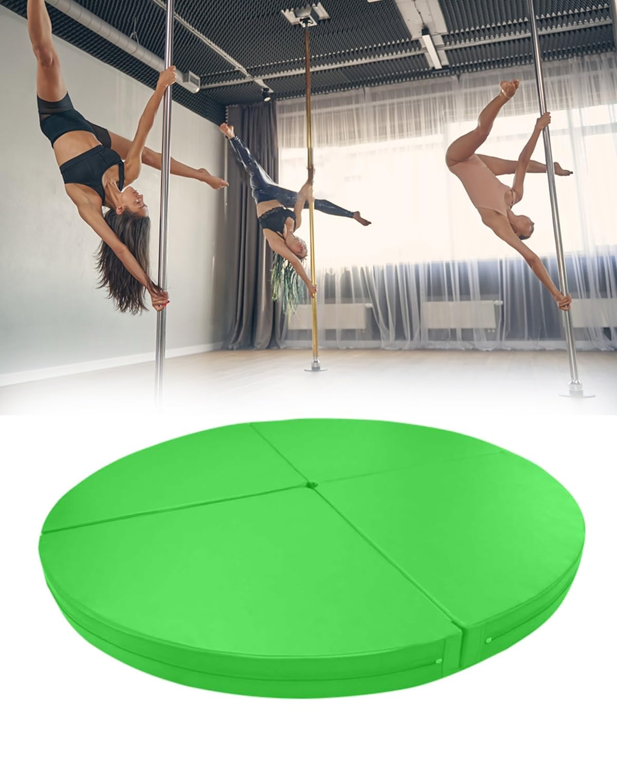 Circular Pole Dance Crash Mat 3/5cm Thick - Safety Exercise Mats/Pole Fitness Protection Mat, Foldable Waterproof Aerial Hoop Yoga Mat(Green,150cmx5cm(59