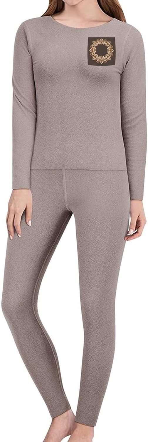 Brown Aesthetic Floral Wreath Thermal Underwear Set for Women Long Johns Women Base Layer Top Bottom for Cold Weather