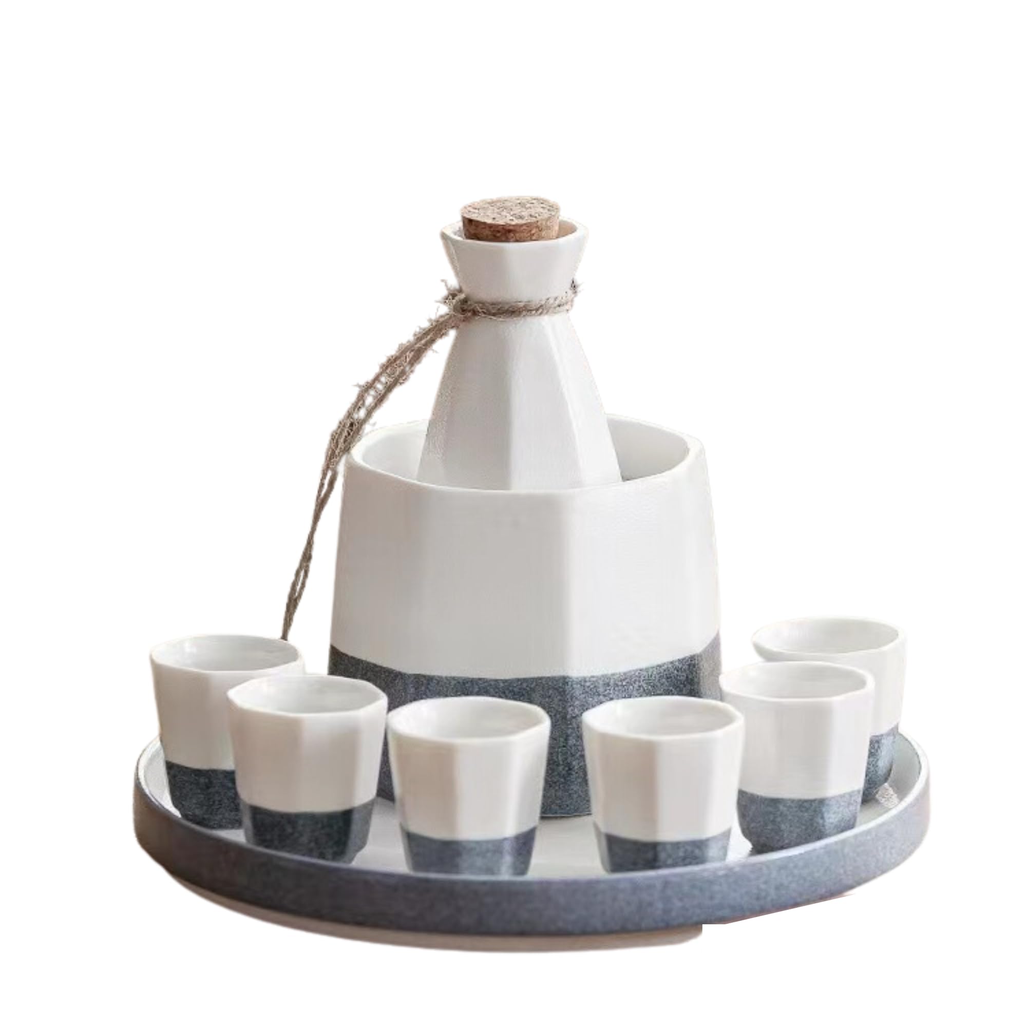 Luxury Japanese Sake Set with Warmer | 9 PC | Premium Ceramic Sake Set | 6 Sake Cups, 1 Tray, 1 Serving Carafe, 1 Warmer | Traditional Asian Tea Set | Hot or Cold Sake