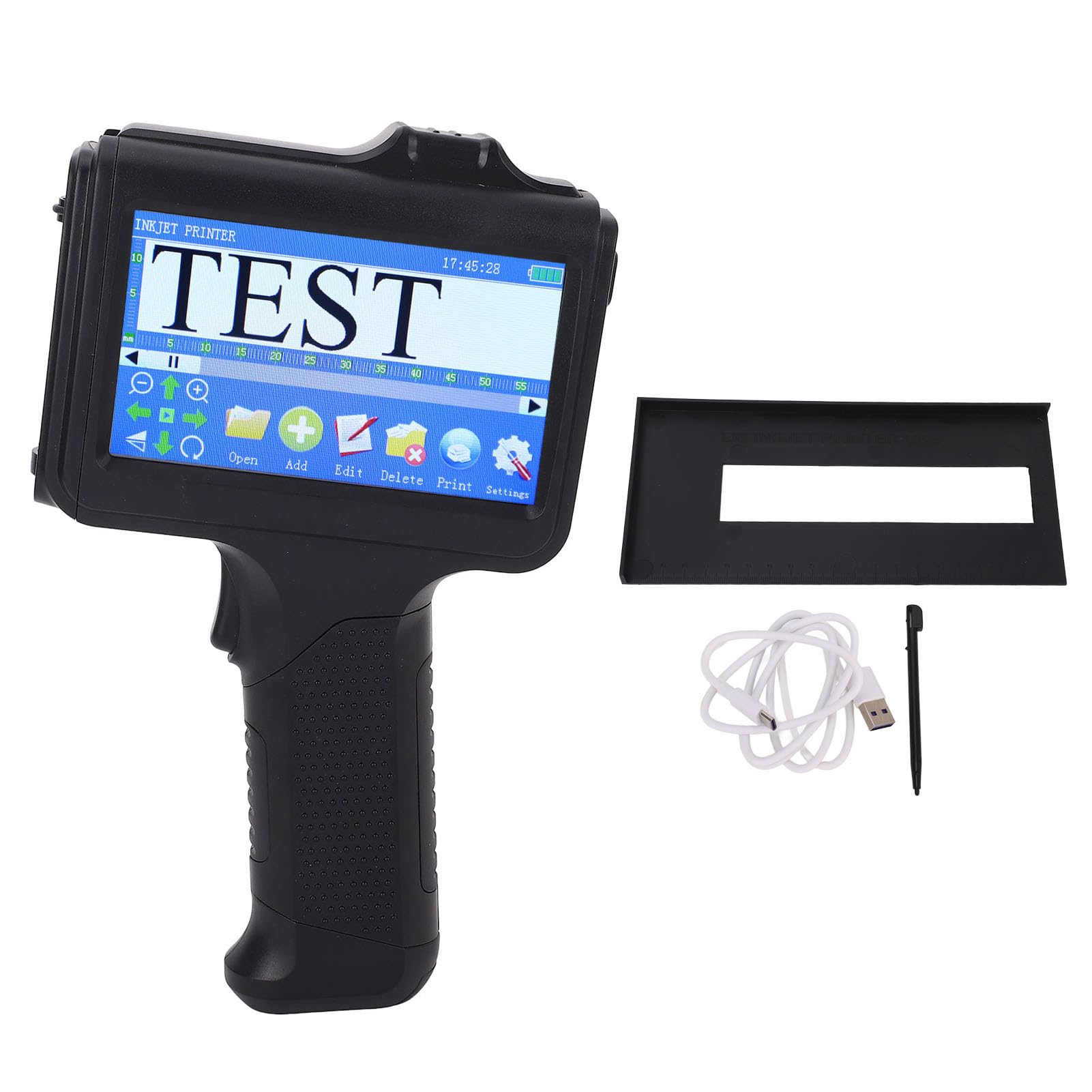 FTVOGUE Handheld-Tintenstrahldrucker, Tragbarer Tintenstrahlkodierer mit 4,3-Zoll-Touchscreen, Unterstützt 12,7 Mm Druckhöhe für Industrieverpackungen aus Holz, Kunststoff, Stoff