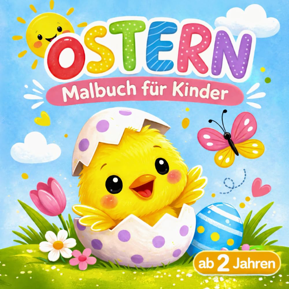 Ostern Malbuch für Kinder ab 2 Jahren: Fröhliche Motive mit Hasen, Küken, Ostereiern und Frühlingsbildern | Große Bilder mit dicken Linien für Kleinkinder