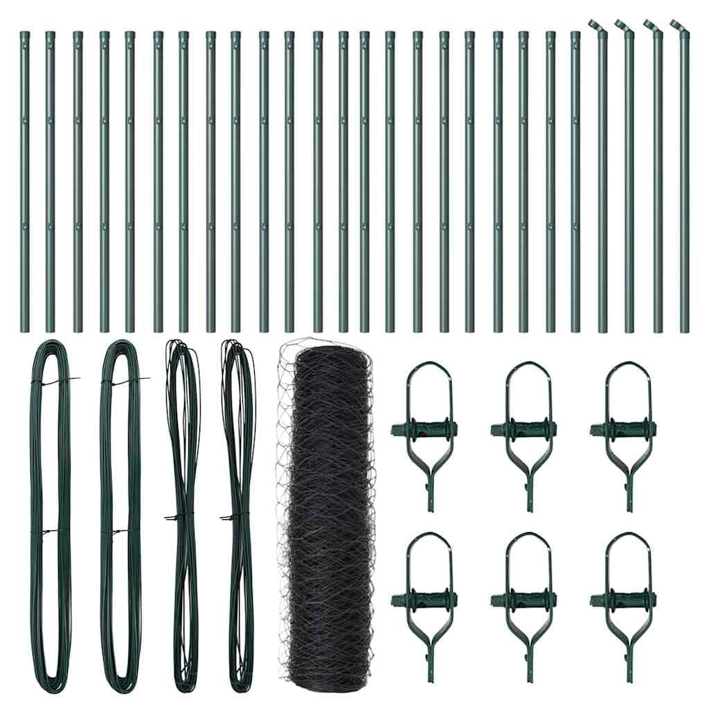 Grey Fence Post 50 x 0.6 m with 50 mm Mesh Steel and PVC Outdoor Garden Perimeter Security Panel Kit 26 Posts