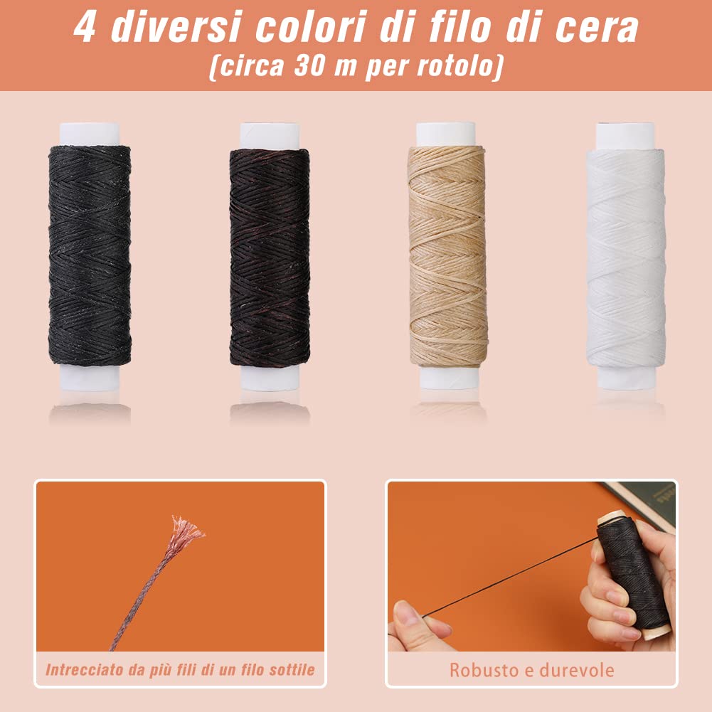 Set Cucito In Pelle Con Filo Cerato, Aghi, Punteruolo | Per Riparazioni Tappezzeria E Fai-Da-Te - Foto 10