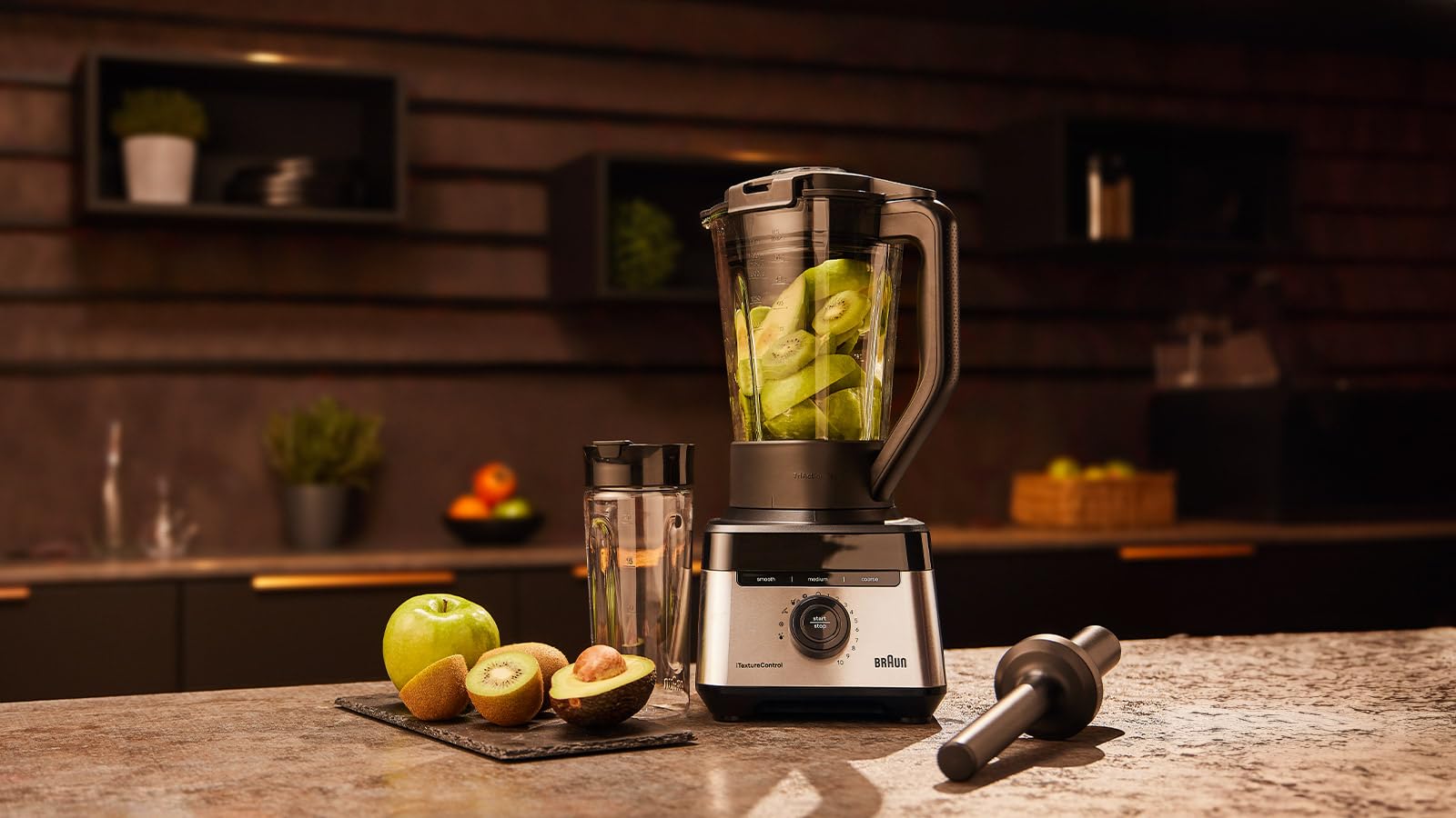 Braun Blender PowerBlend 7 JB7551BK szklany dzbanek 1,7 l, 10 prędkości + puls, automatyczne programy jedzenia, ostrze PrecisionCrush, program do czyszczenia, popychacz i butelka 600 ml, 1400 W