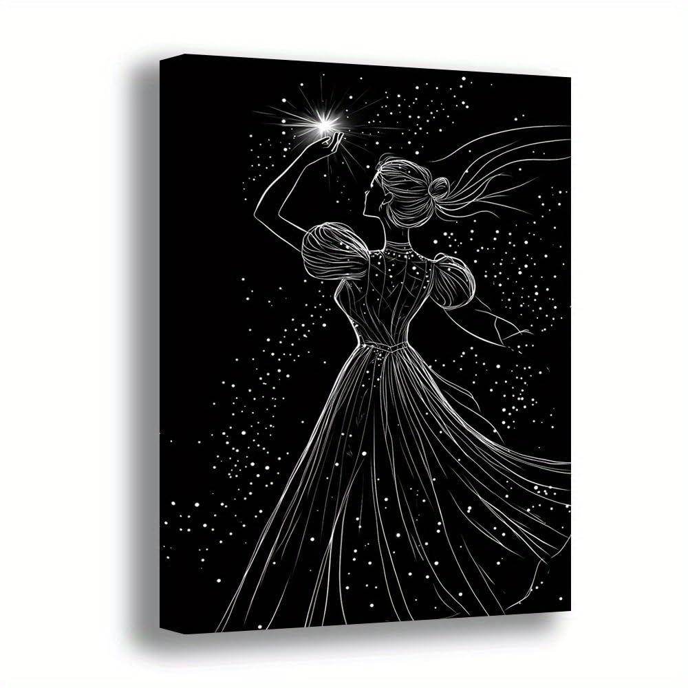 SPXLUCAU Enchanted Starry Night Woman Art Print - Modern Vintage Design, Elegant Living Room or Bedroom Accent(60x80cm/No frame)