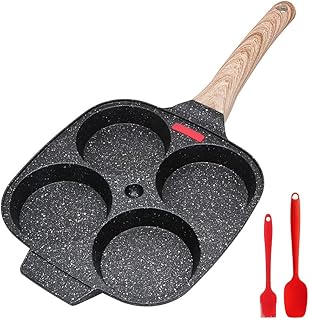 Poêle à 4 Emplacements, Poêle à Pancakes et Omelette Antiadhésive en Aluminium pour Petit-déjeuner Oeuf Au Plat Hamburger, pour Cuisinière à Gaz et Induction (Noir)