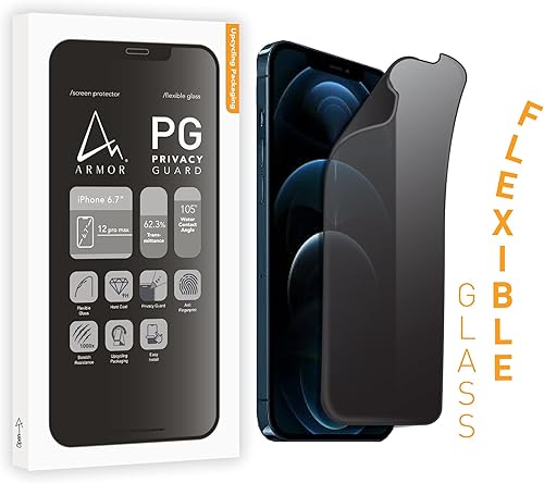 ARMOR Protector de pantalla de vidrio flexible para iPhone 12 Pro Max, protector de privacidad con 9H