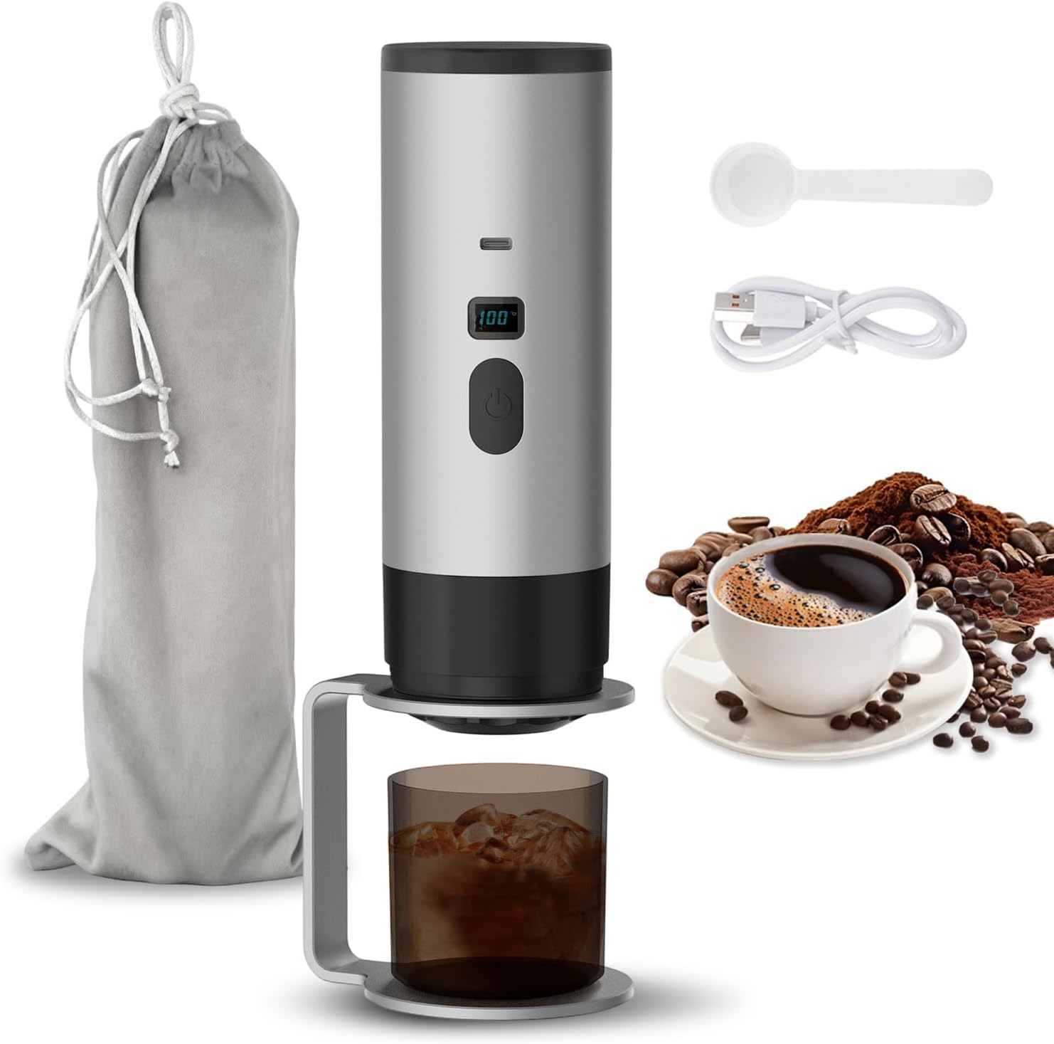 Cafetera portátil 3 en 1 con batería, con soporte, máquina de café espresso con USB, compatible con cápsulas y café en polvo, calentamiento rápido de 3 minutos, para viajes, camping y familias