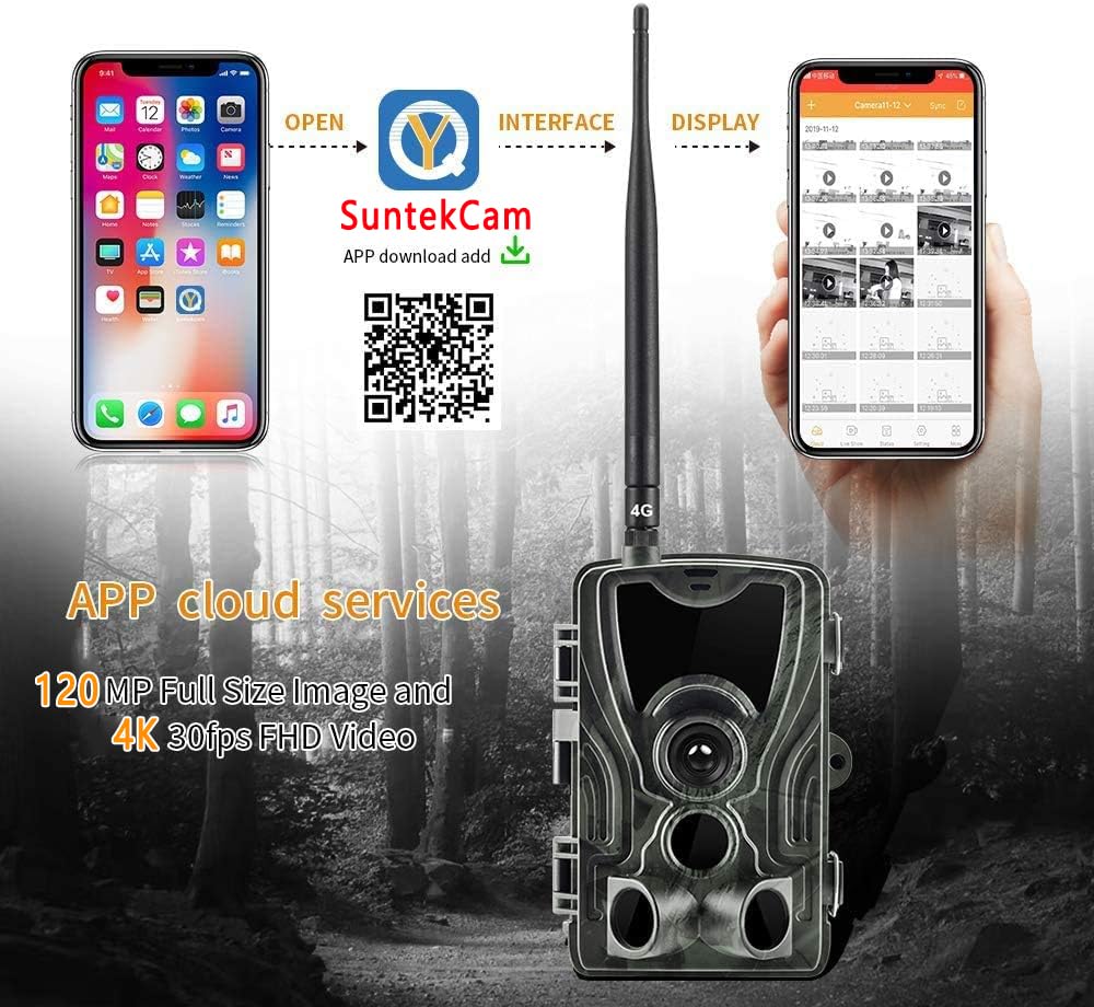 VanBang Camara Fototrampeo 4G con App, 4K 120MP Camara Caza con SIM para Teléfono Enviar Fotos, Cámara de Caza Nocturna, Movimiento Activado, Impermeable Cámara Fototrampeo infrarroja 850 NM IR LED