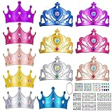 Benvo 12 Pieces Foam Tiaras and Crowns with Gem Diamond Stickers for DIY Your Own Princess Queen Tia