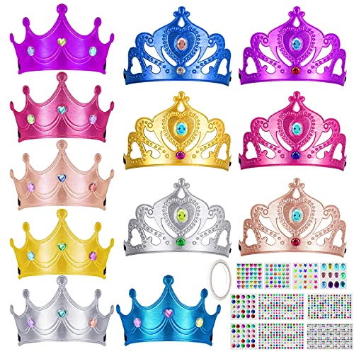 Benvo 12 Pieces Foam Tiaras And Crowns With Gem Diamond Stickers For Diy Your Own Princess Queen Tiaras Prince King Crowns Kids Birthday Party Hats(Hundreds Of Self-Stick Gems And 1 Adhesive Tape) #TOP18
