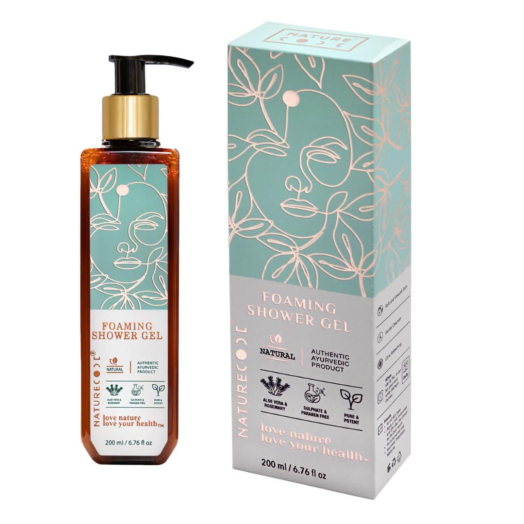 Nature Code Organic Foaming Shower Gel | AYUSH Approved | With Aloe Vera, Rosemary & Wheatgerm Oil | Refreshing Body Wash for Soft & Smooth Skin | Paraben-Free | 200ml