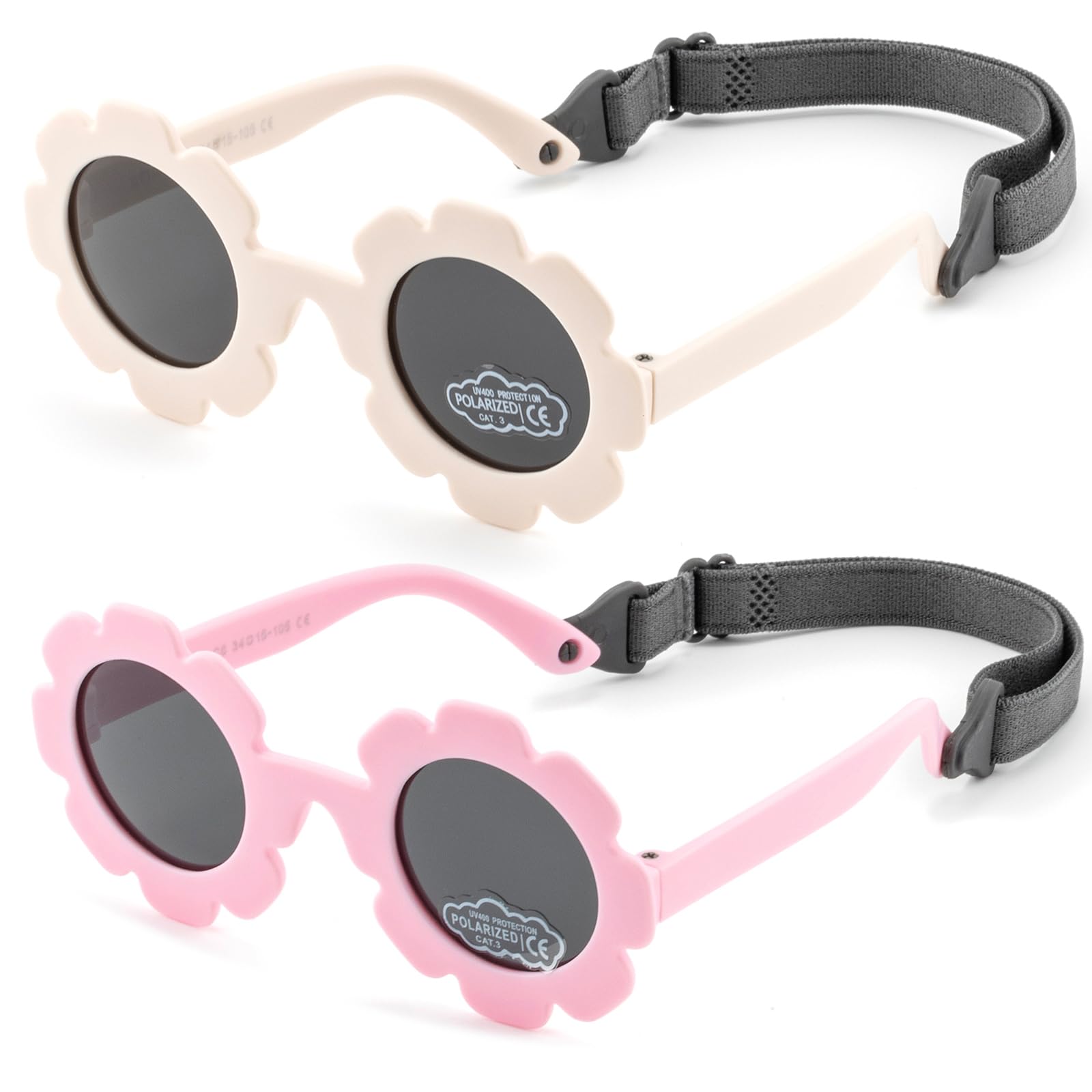 Polarisrd-Sonnenbrille für Babys, mit Riemen, flexibel, biegbar, Sonnenblume, für Neugeborene, 0-24 Monate